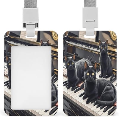 Badgehouder Zwart Kat - Naamkaart Houder - Kantoor Werk - Duurzaam ABS Plastic - Verticaal 3.5x2.2 Inch - Zwart