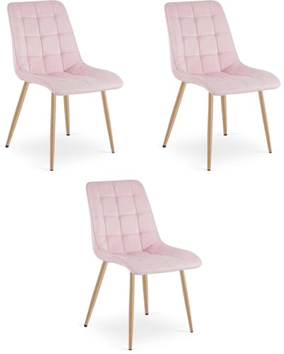 Set van 3 eetkamerstoelen SPLIT - Lichtroze fluweel - Eikenlook poten - Modern design
