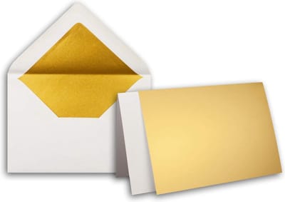 50 x goud-metallic vouwkaarten DIN A5-C5 met gevoerde witte enveloppen - uitnodigingskaarten Gustav Neuser.