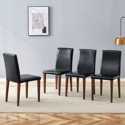 MODENUIT Eetkamerstoel 90 cm - Set van 4 met Ergonomische Rugleuning - Voor Eetkamer - PU-Leer Zwart