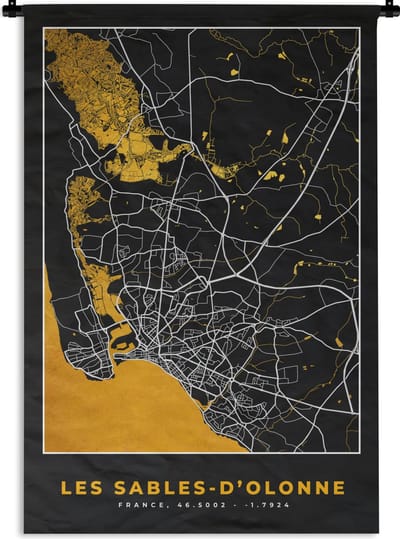 Wandkleed - Wanddoek - Plattegrond - Stadskaart - Kaart - Frankrijk - Les Sables-d'Olonne - 120x180 cm - Wandtapijt