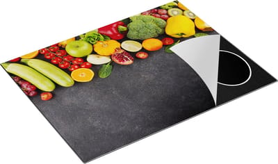 Chefcare Inductie Beschermer Groente en Fruit op Zwarte Marmer - 77x59 cm - Afdekplaat Inductie - Kookplaat Beschermer - Inductie Mat