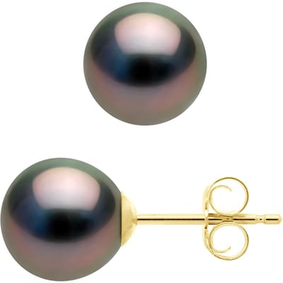 Oorbellen Geel Goud 375 - Echte Gecultiveerde Tahiti Parels Semi Rond 7,5-8 mm