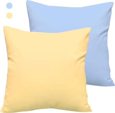 Decoratieve Kussenhoezen van Gewassen Katoen, 2-Pack, Vierkante Kussenslopen (45x45cm) voor Woonkamer, Bank en Slaapkamer in Lichtgeel en Hemelsblauw