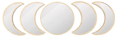 Dailygoods- Maanfase Spiegelset 5-delig - Wanddecoratie Slaapkamer - Boheemse Decoratie - Natuurlijke Hout/Acryl - Muurdecoratie Schokbestendig