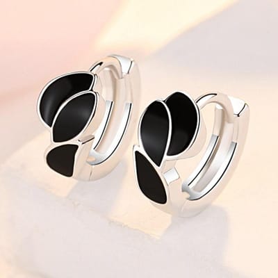 Boucles d'oreilles créoles en argent sterling 925 en forme de feuille noire pour femmes, bijoux tendance, nouvelle collection white