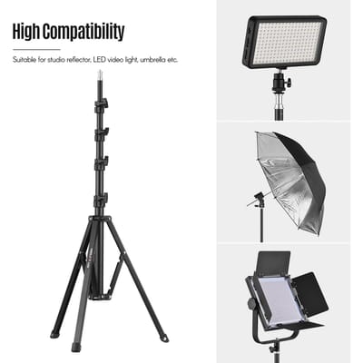 KINGJOY FL2009 Pied de Lumière Trépied en Métal Réglable 10 kg 22 lb Capacité de Charge Vis 1 4 Pouce Max. Taille 182cm 6ft pour noir