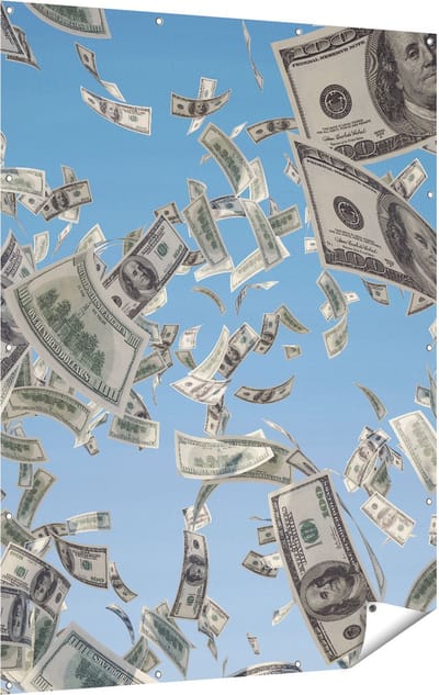 Gards Tuinposter Dollarbiljetten in de Lucht - Geld - 120x160 cm - Tuindoek - Tuindecoratie - Wanddecoratie buiten - Tuinschilderij