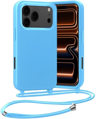 Hoesje Geschikt voor iPhone 17 Pro / 18 Pro Hoes Met Telefoonketting - Backcover Geschikt voor iPhone 17 Pro / 18 Pro Case Met Koord - Lichtblauw