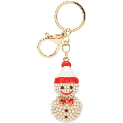 Schattige Cartoon Imitatie Parel Sneeuwpop Sleutelhanger Kerst Knutselen Sleutelhanger Tas Decoratie beige