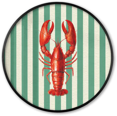 Poster in lijst Rond - Fotolijst 60x60 cm - Posters - Kreeft - Strepen - Realistisch - Zomers - Ronde posterlijst zwart - Decoratie - Wanddecoratie woonkamer - Muurdecoratie slaapkamer