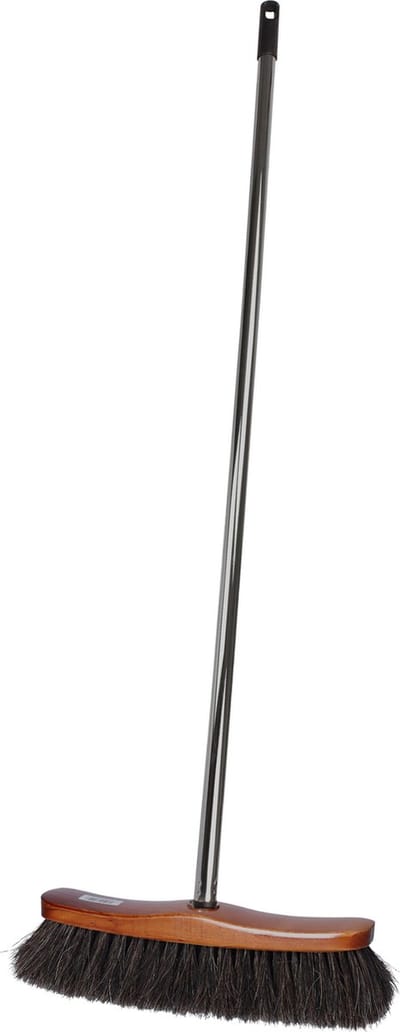 Brumag bezem voor binnen gebruik - bezemkop hout - bruin - 28 cm breed - steel metaal 130 cm - voor alle vloeren - zachte haren