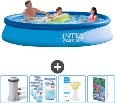 Intex Rond Opblaasbaar Easy Set Zwembad - 366 x 76 cm - Blauw - Inclusief Pomp Filters - Testrips - Zwembadgids