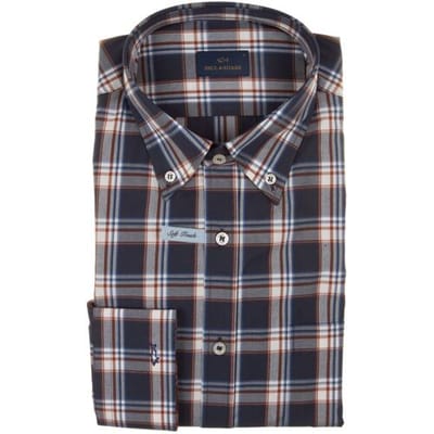 Paul & Shark Overhemd Soft Touch Cotton Poplin Check Blauw-Bruin / male