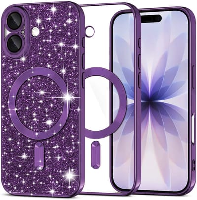 Hoesje geschikt voor Apple iPhone 17 - Techsuit Luxury Glitter Back Cover - Geschikt voor MagSafe - Donkerpaars
