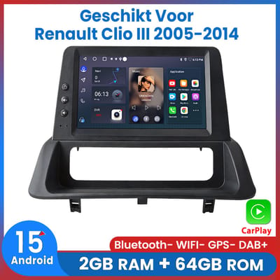 Awesafe 7 Inch Autoradio - Geschikt voor Renault Clio III 2005-2014 - Android 15.0 Systeem - Draadloos Carplay Android Auto - Ram 2GB + Rom 64GB - GPS Navigatie - Bluetooth Wifi - Ondersteuning voor stuurbeheer