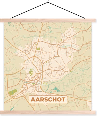 Posterhanger incl. Poster 40x40 cm - Schoolplaat - Aarschot - Kaart - Plattegrond - Vintage - Stadskaart - Textielposter - Blanke latten - Stadskaart