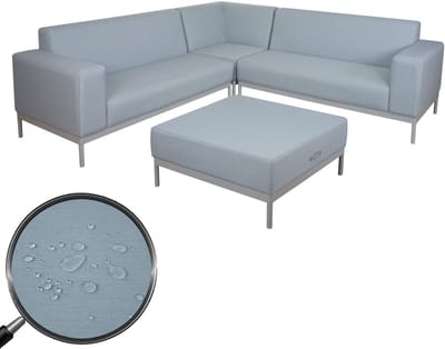 Hoekbank MCW-C47, sofa lounge bank, stof/textiel binnenshuis waterafstotend 245cm ~ blauw zonder plank