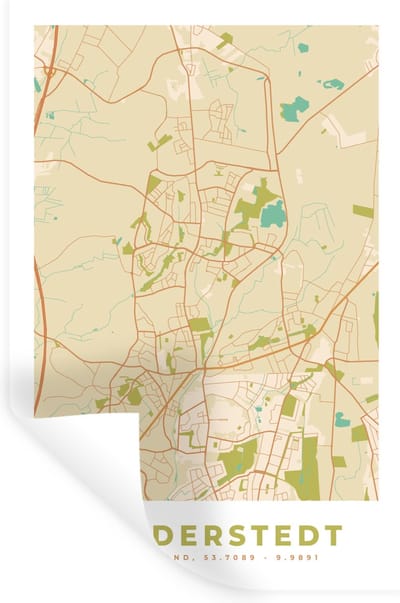Muurstickers - Sticker Folie - Plattegrond - Stadskaart - Vintage - Norderstedt - Kaart - 20x30 cm - Plakfolie - Muurstickers Kinderkamer - Zelfklevend Behang - Zelfklevend behangpapier - Stickerfolie