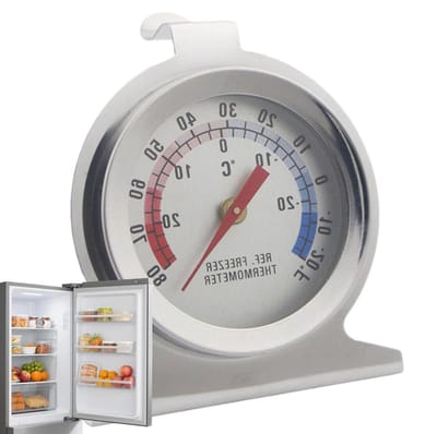 Thermometer - Koelkast en Vriezer Temperatuurmeter - Van -20°C tot 90°C - Eenvoudig Afleesbare Draaischijf - Staand model — Roestvrij staal - 1stuk
