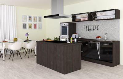 Eilandkeuken 280 cm - complete keuken met apparatuur Amanda - Eiken grijs/Zwart - soft close - keramische kookplaat - vaatwasser - afzuigkap - oven - spoelbak