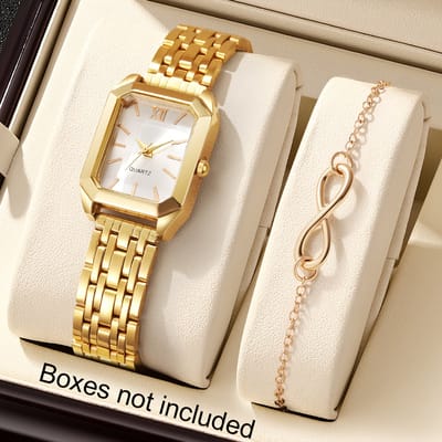Sjika - Dameshorloge & Armband Set – 18K Gold Plated – Modieus, Elegant - Cadeau voor haar