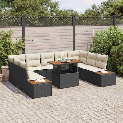 vidaXL - Tuinbank - Set - 10 - st - Zwart - poly - rattan
