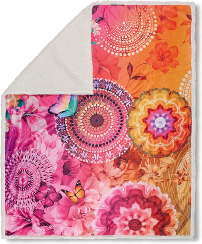 Plaid 130x160 cm - Bloemen en Vlinders Print - Multi - Polyester - 1 Persoons