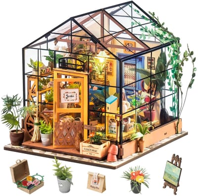 Poppenhuis, 3D-model, knutselset, met verlichting, van hout (Cathy's Flower House)