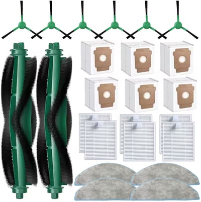 24 stuks vervangende onderdelen voor iRobot Roomba 104/105 Vac/ 105 Combo/ Q052 robotstofzuiger, Q0520 105 accessoires. Inclusief 2 hoofdborstels, 6 filters, 6 stofzakken, 6 zijborstels, 4 dweilpads