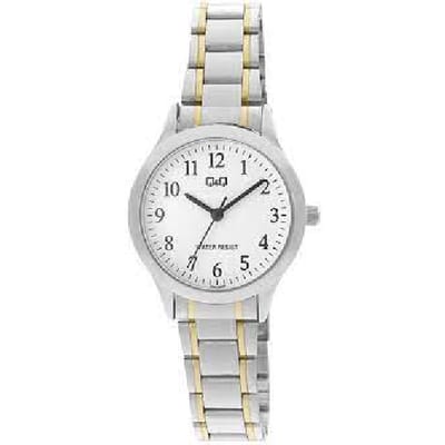 Q&Q C09A-011PY - Horloge - Analoog - Vrouwen - Dames - Stalen band - Rond - Metaal - Cijfers - Zilverkleurig - Goudkleurig - Wit