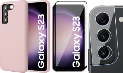Hoesje geschikt voor Samsung Galaxy S23 - Screenprotector FullGuard & Camera Lens Screen Protector - Back Cover Case SoftTouch Roze