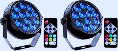 2 Stuks Oplaadbare RGB LED Schijnwerpers Met Afstandsbediening - 12 LED-Spots Voor Feestverlichting - Podiumverlichting - DJ - Bruiloft - Disco & Meer | Energieklasse E
