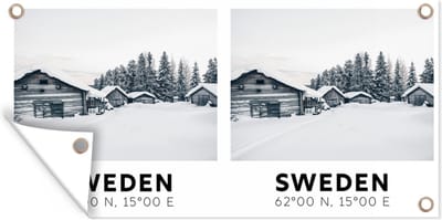 Schuttingposter Zweden - Sneeuw - Huizen - 200x100 cm - Tuindoek