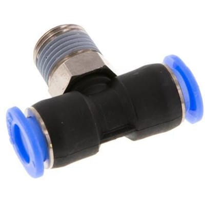 6mm x R1/8'' inline T-stuk Messing/PBT Insteekfitting Buitendraad Draaibaar Compact Ontwerp NBR [2 Stuks]