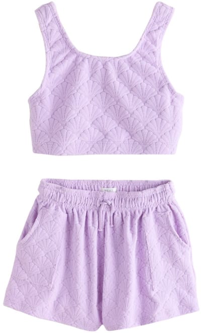 Next - Meisjes - Badstof croptop en short set - Paars