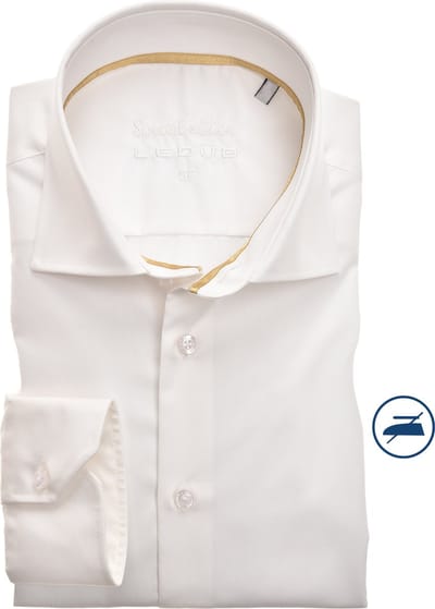 Ledub slim fit overhemd - mouwlengte 7 - beige twill - Strijkvrij - Boordmaat: 44 (EU maat: XL)