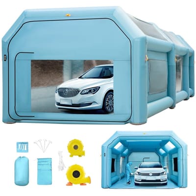 Cabine de Peinture Gonflable Portable, Cabine de Pulvérisation Gonflable 26x15x10ft, Tente de Peinture pour Voiture avec Système de Filtration d'Air et 2 Souffleurs, Cabine de Pulvérisation Gonflable Améliorée