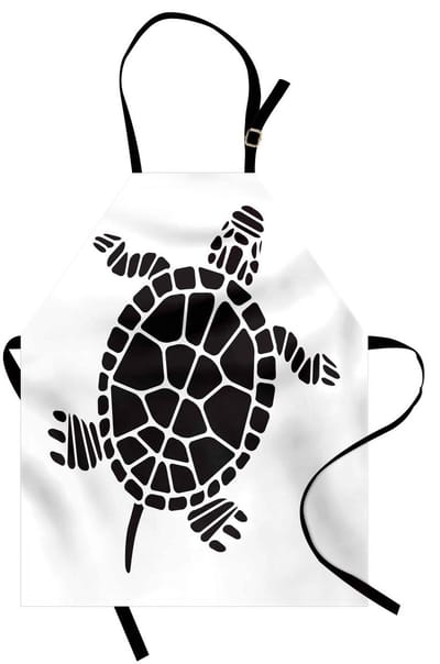 ABAKUHAUS Schildpad-kookschort: Geometrische vormen vormen een vereenvoudigde mozaïek-silhouet van een schildpad; machinewasbaar, niet vervaagt, wit en zwart