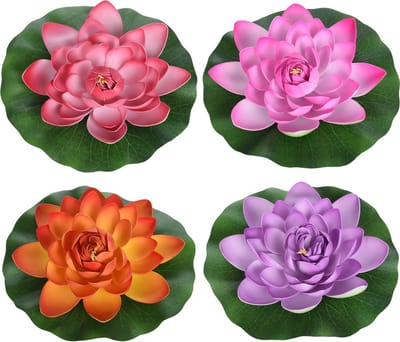 4x Gekleurde drijvende kunst waterlelie bloemen 26 cm - Tuinaccessoires - Vijverbenodigdheden - Vijverdecoratie - Nep/kunst bloemen/planten - Waterlelies