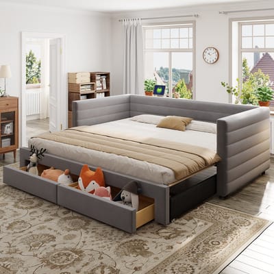 Bedbank – 90x190 cm – met lades – voor moderne slaapkamer – praktisch en ruimtebesparend ontwerp – praktische slaapoplossing voor dagelijks