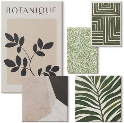 Wallfluent Set van canvas schilderijen - Planteninspiraties in een moderne en minimalistische stijl Canvas Schilderijen Set - Set van 5 Canvas Schilderijen - Groente Set van Canvas Prints - Natuur Canvas Kunst Set - Boheemse Canvas Kunst Set
