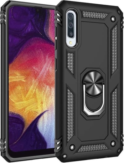 LuxeBass Hoesje geschikt voor Samsung Galaxy A50 Hoesje - Anti-Shock Hybrid Ring Armor zwart