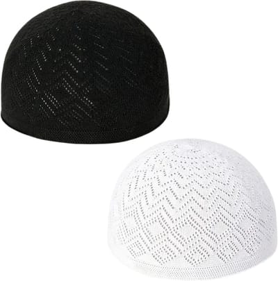Bovista Kufi - Gebedshoed - Islam - Alhamdulillah - Islamitische Kleding - Moslim Kleding - Zwart+Wit