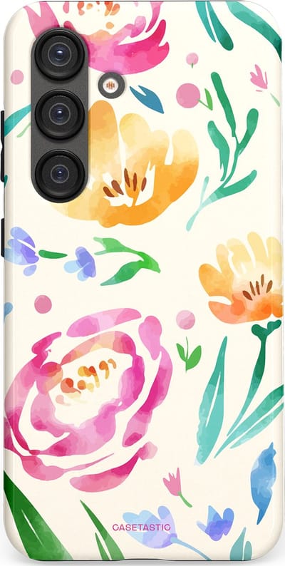 Casetastic hoesje geschikt voor Samsung Galaxy S25 - Dubbellaagse bescherming - Aquarel serenade - Fashion Case - Wit Mintgroen Crème Lichtroze