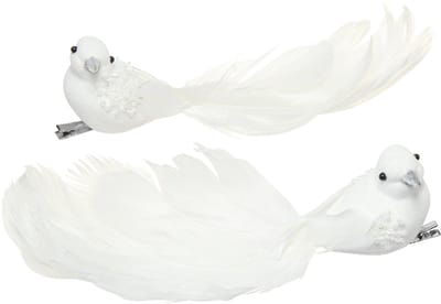 Bruiloftsdecoratie duiven als koppel duiven op clip wit 22cm 2 st