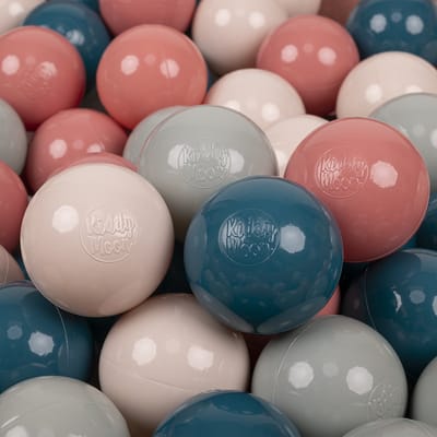 KiddyMoon Ballenbak ballen voor Kinderen Ø7 cm met 300 Stuks - Kinderballen baby - Speelballen voor Ballenbad - BPA-vrij - Ballenbak ballen - Kleurrijke ballen - Baby Speelgoed - Donkerturkoois Pastelbeige Groengrijs Zalmkleur
