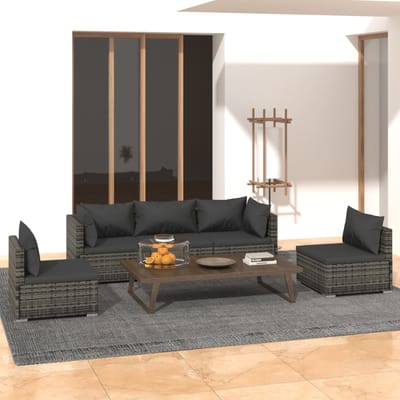 vidaXL - 5-delige - Loungeset - met - kussens - poly - rattan - grijs