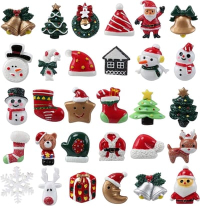 30 Stuks Mini Kerstversieringen voor Sprookjestuin Decoratie - Houten Kerstman, Kerstboom, Sneeuwman en Cadeautjes voor Kaarten en Pakketten