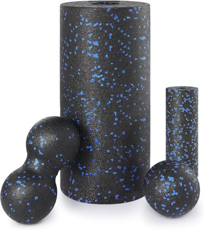 Set van 4 fascia rollers met grote en kleine rollen, pinda bal en enkele bal voor diepe massage, ontspanning en spierherstel met opbergtas